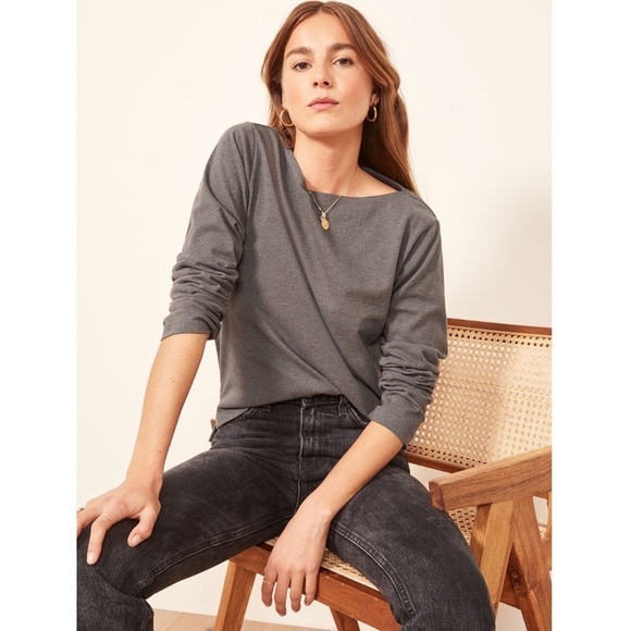 REFORMATION Gray Basic Everyday Long Sleeve Top - Picture 1 of 4